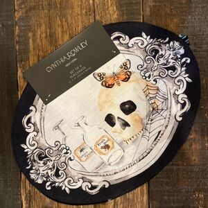 CYNTHIA ROWLEY Skull Butterfly Moth Set Of 4 Oval Gothic Halloween Placemats